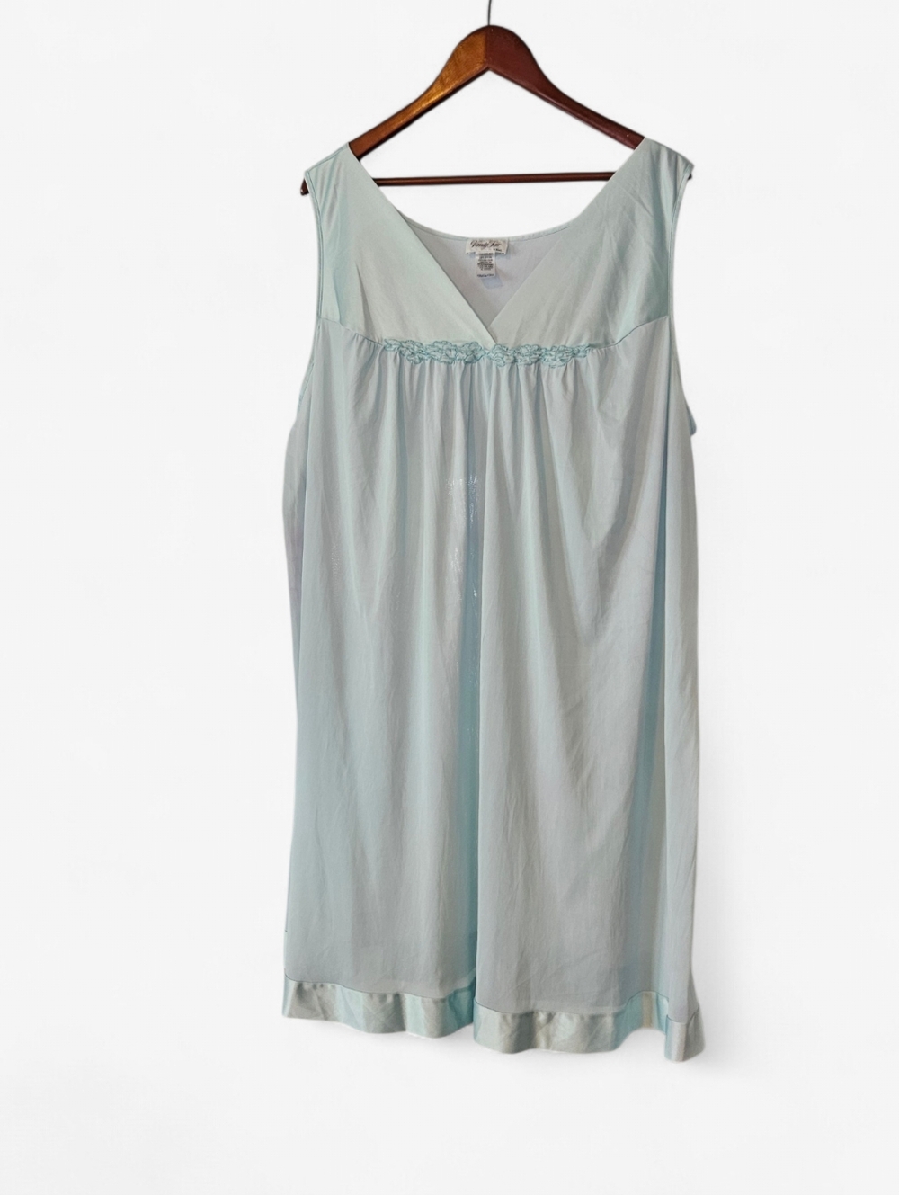 Vintage Vanity Fair Pastel Blue Nylon Satin Trim Floral Detail Nightgown XXXL